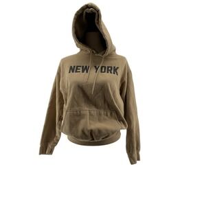 Departure X Revolve Hoodie Women's Small‎ NEW YORK Sweatshirt Tan Cotton Blend